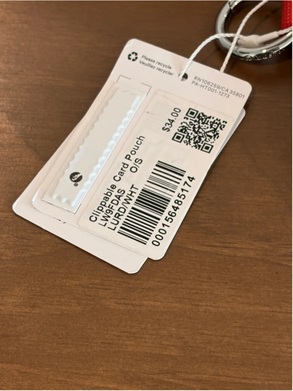 New with Tags Lululemon Clippable Card Pouch - Red/White